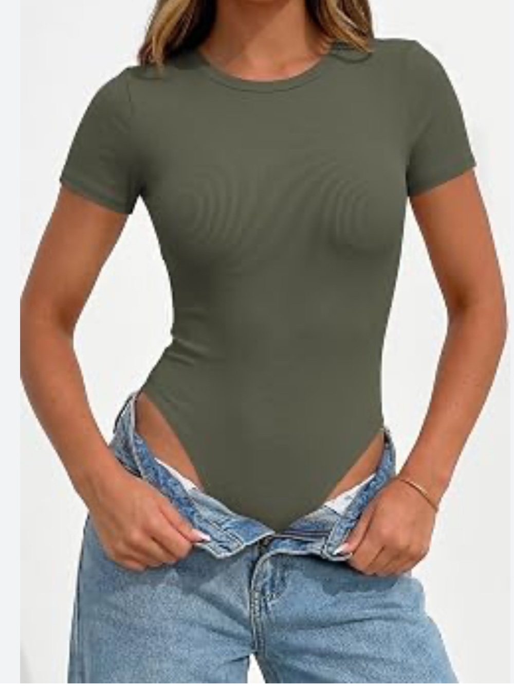 Forever 21 Olive Green Short Sleeve Bodysuit